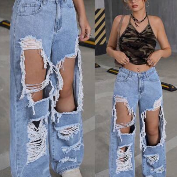 Distressed Medium Wash Blue Women's Jeans - Picture 2 of 6